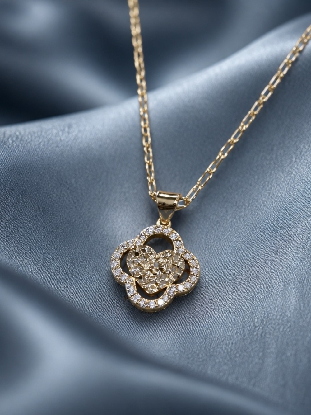 Gold Flower Cluster Pendant Necklace - Elegant Women's Jewelry